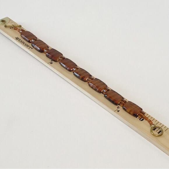 Art Glass Root Beer Tiger Stripe Chunky Cube Rectangle Beaded Anklet Toggle - Picture 11 of 13
